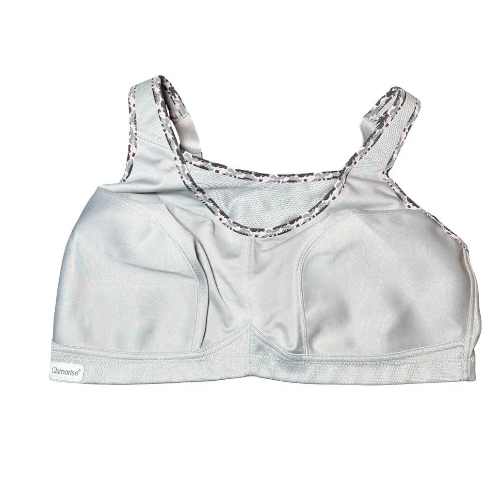 Glamorise Grey/Pink Camo No Bounce Camisole Sports Bra Size 42D